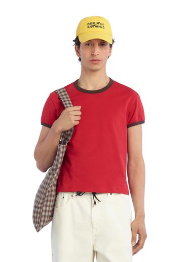 SLIM FIT T-SHIRT WITH CONTRAST RIBBED TRIMS - Red by Zara