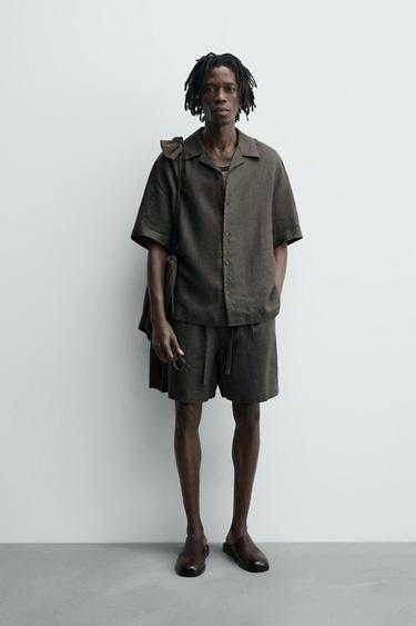 RELAXED FIT LINEN SHIRT - Dark green by Zara