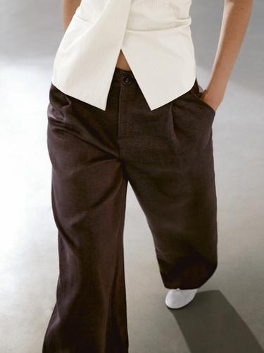 Pantalon relaxed fit 100 % lin - Violet de Zara
