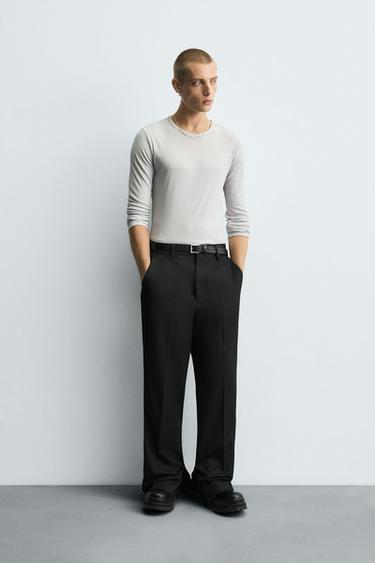 Zara 開衩直筒長褲 - 黑色