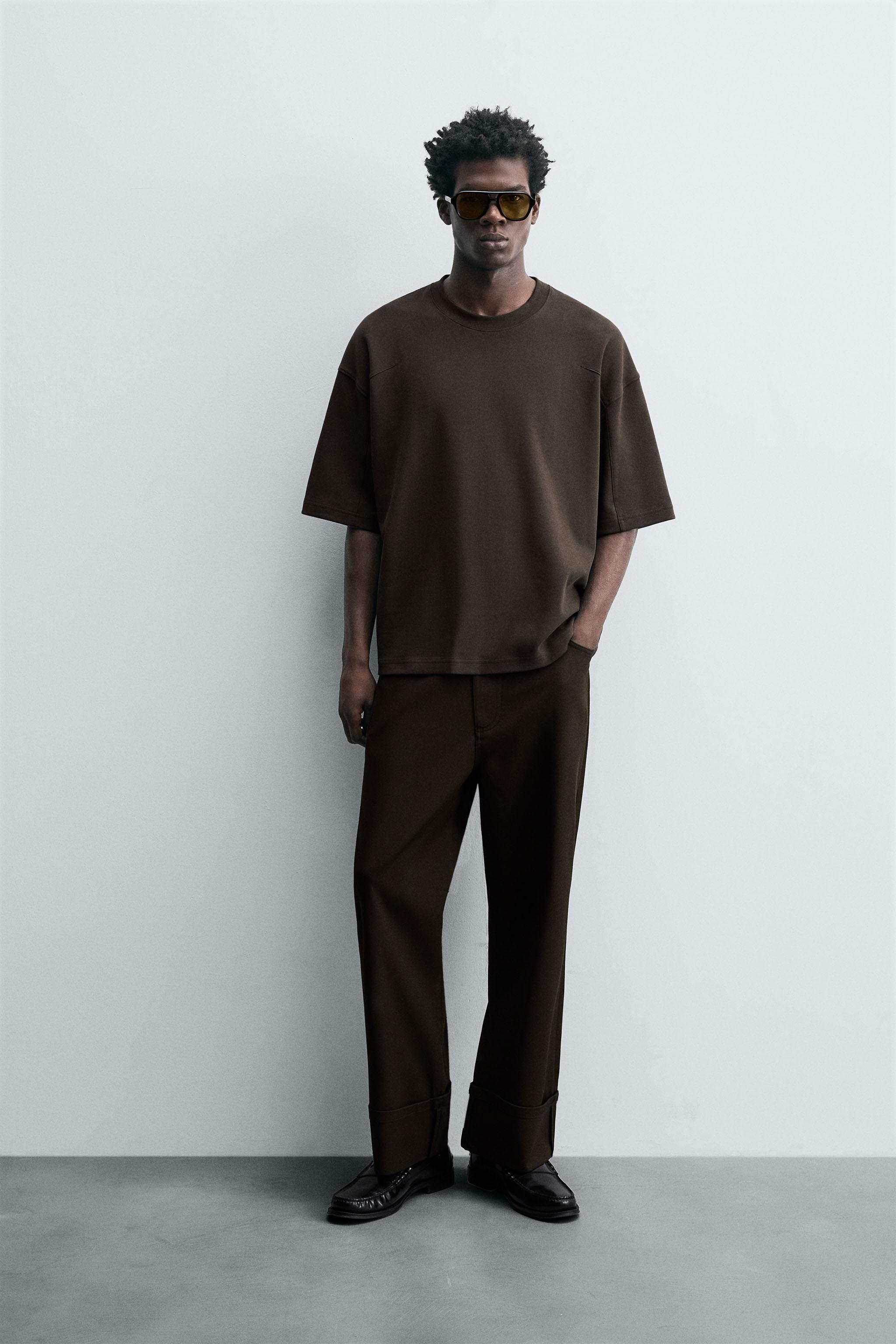 LIMITED EDITION SEAM DETAIL BOXY FIT T-SHIRT Brown ZARA Australia