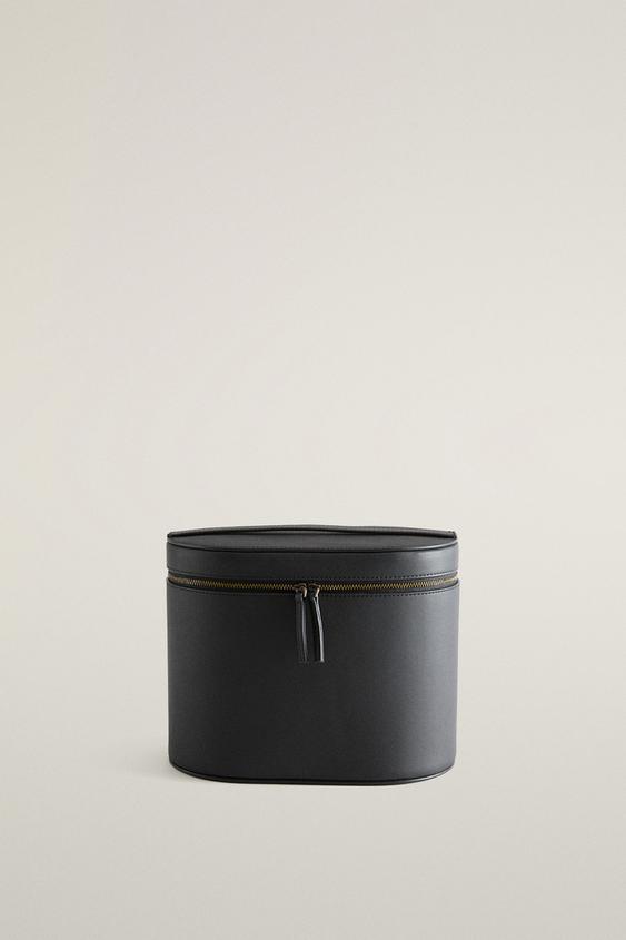 Zara MAKEUP BAG LEATHER NAPA MIRRORED SUEDE STEM - Black - Image 0