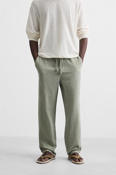 PANTALÓN ALGODÓN - LIÑO - Caqui claro de Zara