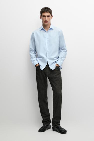 100% cotton twill regular fit shirt — Green stripe 1
