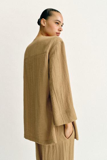 VESTE CROISÉE À FENTES LATÉRALES ENSEMBLE - Marron clair de Zara - Image 3