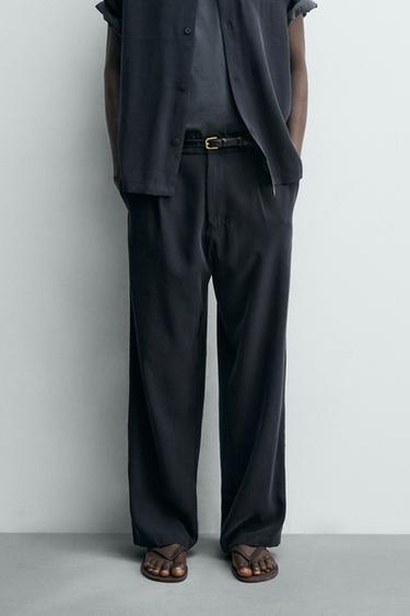 Zara FLOWY RELAXED FIT PANTS - Blue gray