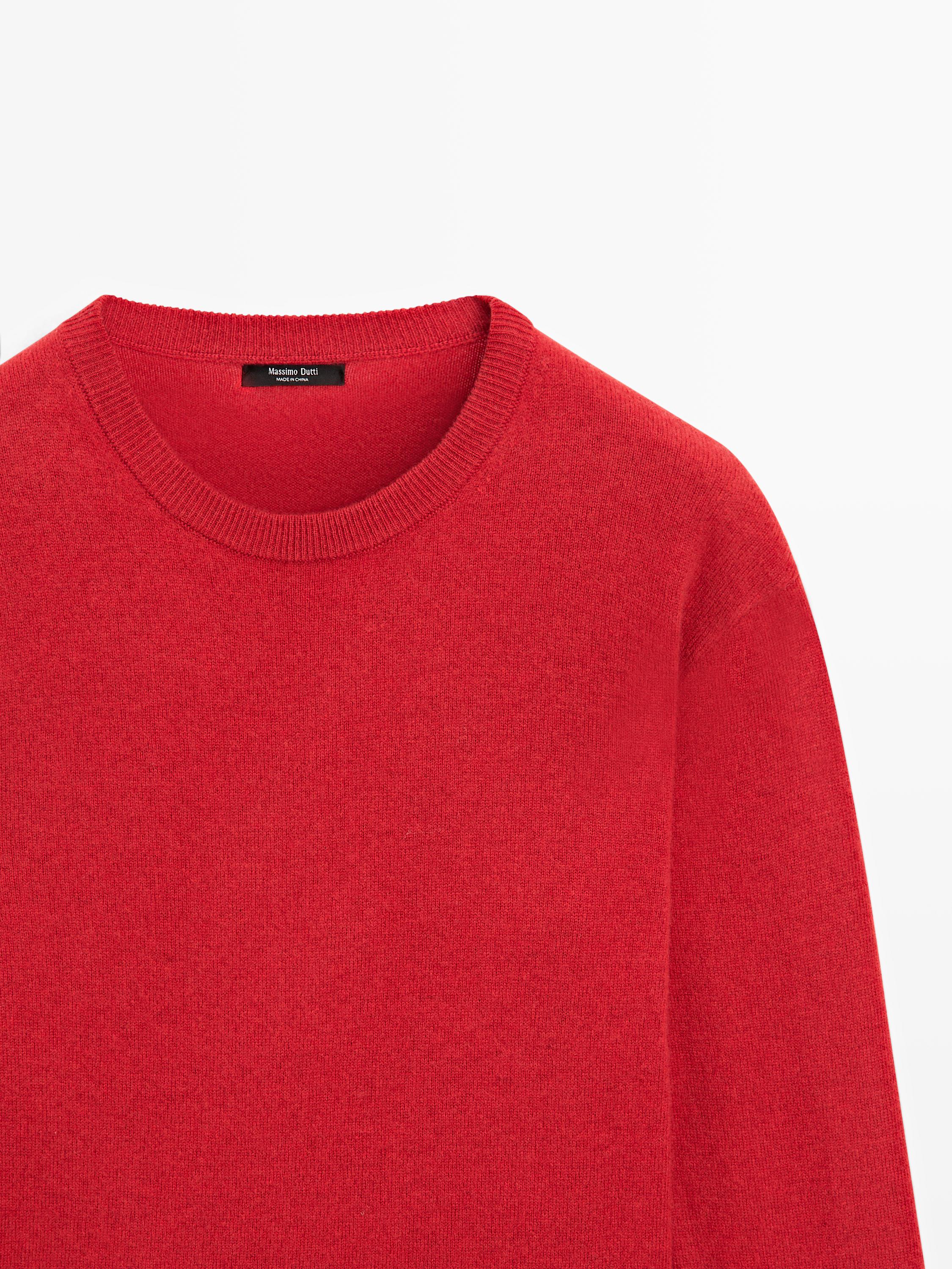 Wool blend crew neck knit sweater