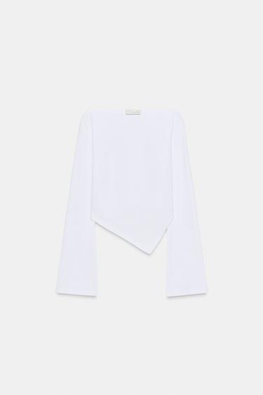 T-SHIRT COL BATEAU ASYMÉTRIQUE - Blanc de Zara