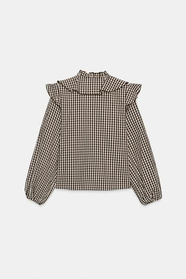 BLOUSE À VOLANTS, CARREAUX ET NŒUD - Marron / Écru de Zara - Image 5