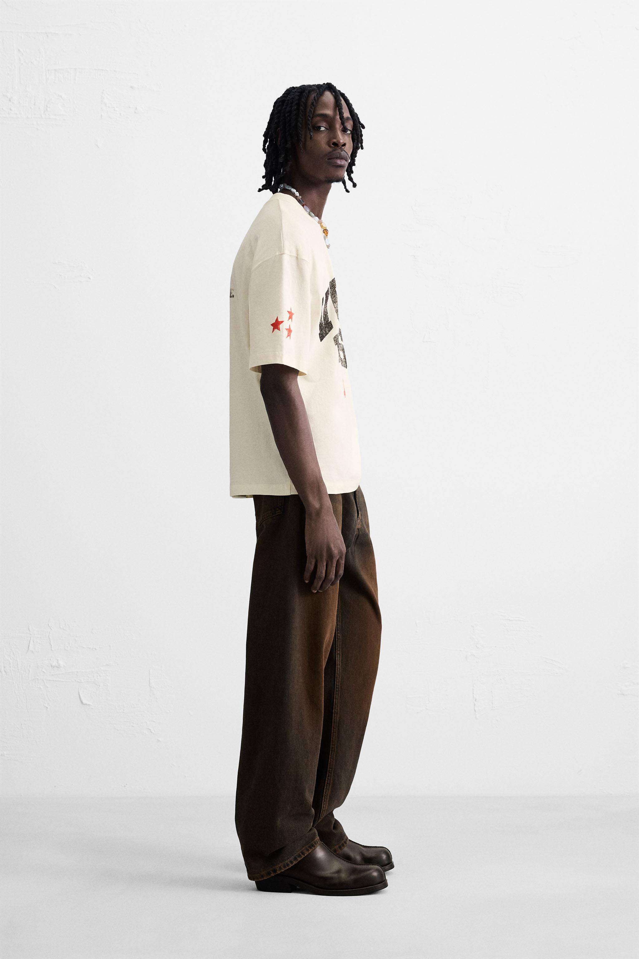 ウォッシュ加工プリント入りTシャツ - ブルーグレー | ZARA