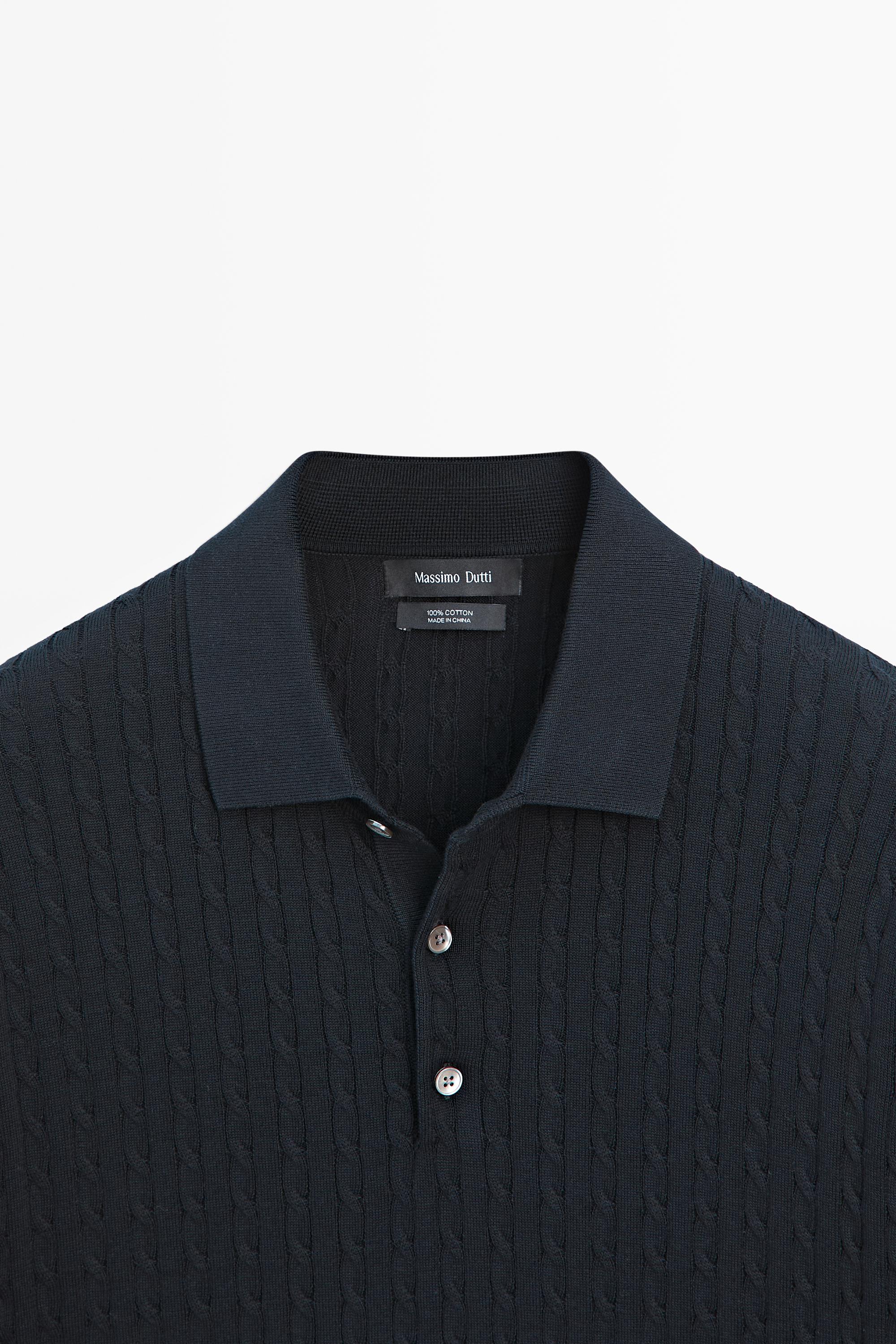 100% cotton cable-knit polo shirt