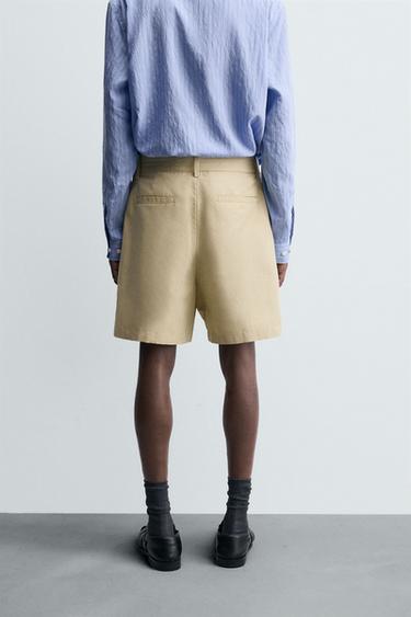 COTTON-LINEN BERMUDA SHORTS WITH BELT - Butter by Zara - Image 2