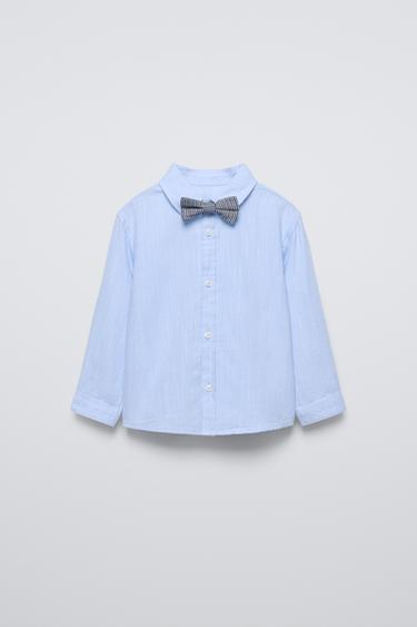 Zara REMOVABLE BOW TIE SHIRT - Blue - Image 0