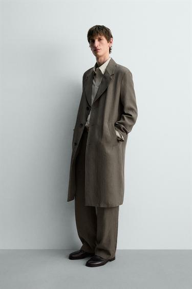 VESTE LONGUE 100% LIN - Vert gris de Zara - Image 3