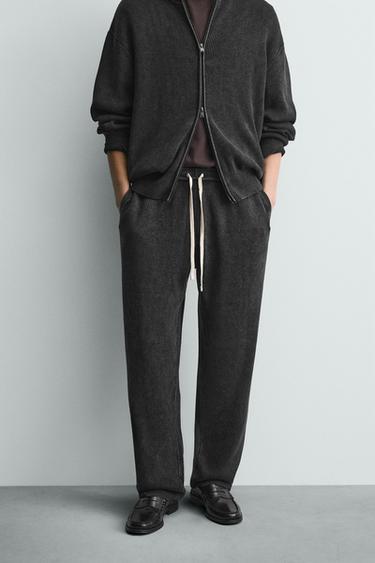 TEXTURED KNIT TROUSERS - Navy blue by Zara