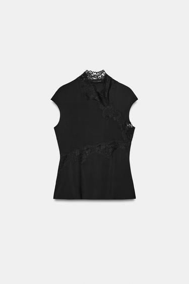 TOP PERKINS ENCAJE - Negro de Zara - Imagen 0