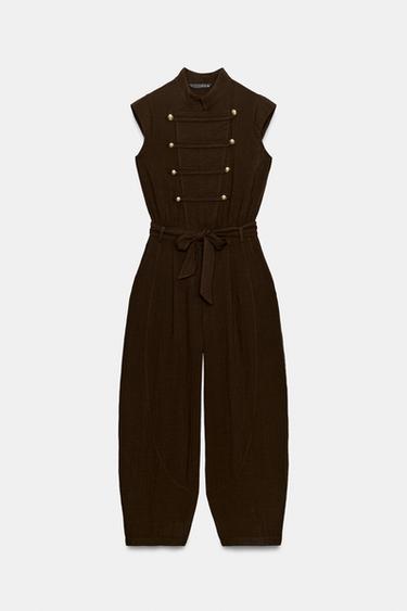 JUMPSUIT WITH FROG FASTENING AND BELT - Brown by Zara - Image 5