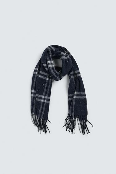 CHECK WOOL BLEND SCARF - Navy blue by Zara - Image 4
