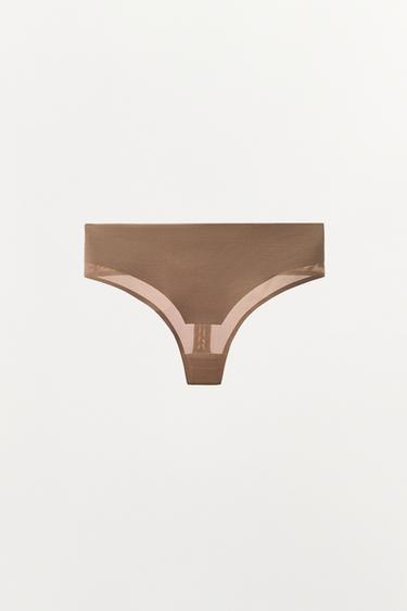 Zara WIDE WAIST THONG WITH POLYAMIDE - Beige-pink
