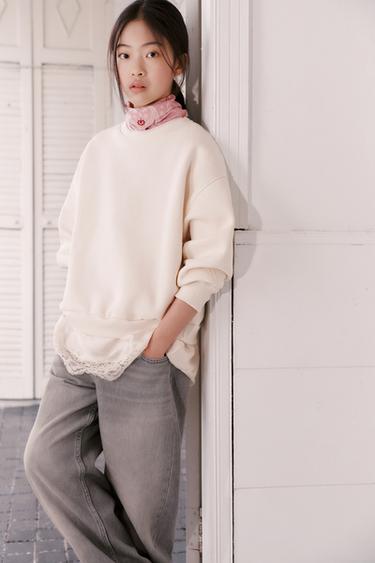 Zara 拼接蕾絲運動衫 - 裸色