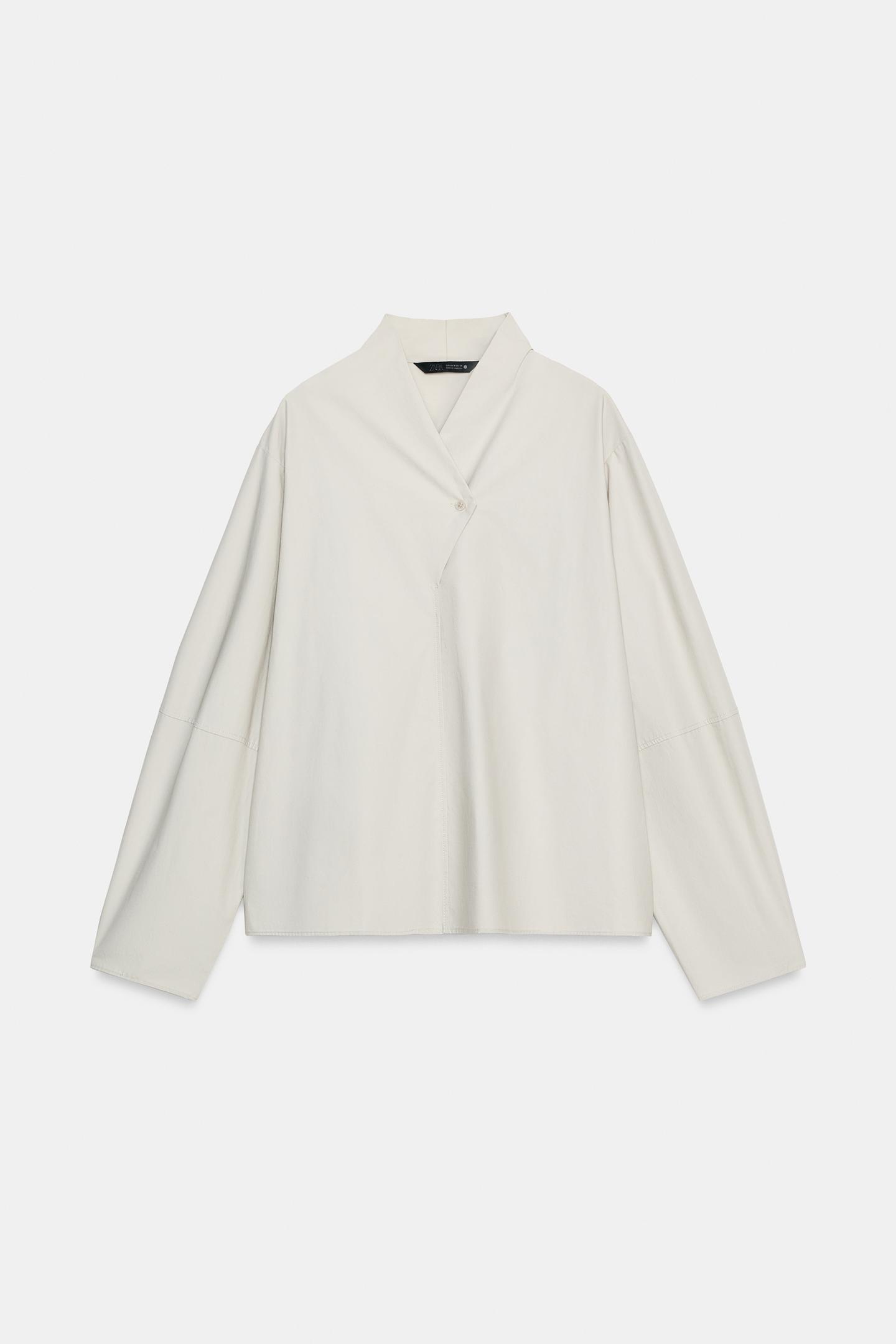 Женская рубашка Zara ZW Collection V-NECK, цвет: Серо-бежевый — фото 5