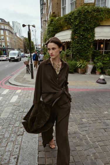 CHEMISE CRÊPE NŒUD - Marron de Zara - Image 0