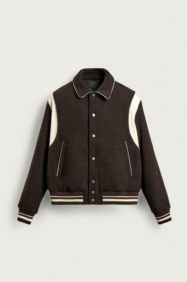Zara CONTRAST BOMBER JACKET - Brown