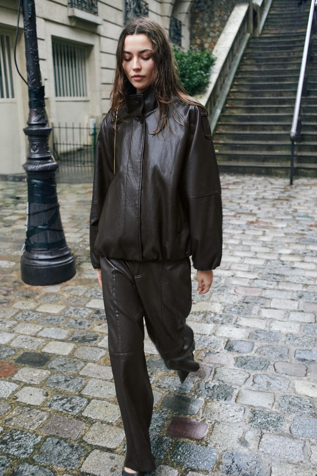 FAUX LEATHER HIGH COLLAR JACKET