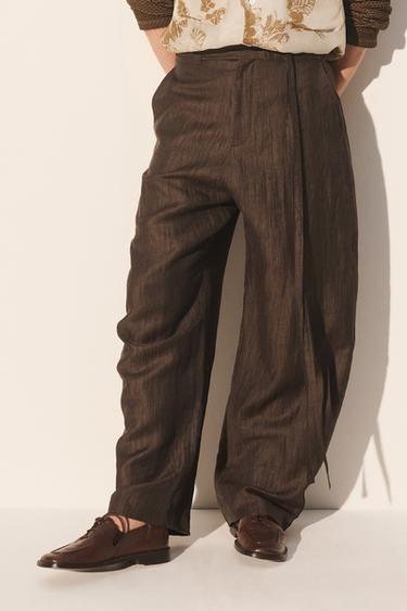 WIDE-LEG TROUSERS WITH BELTS - Brown / Taupe by Zara