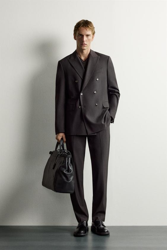 BLAZER CRUZADA TRAJE RAYAS - Marrón oscuro de Zara - Imagen 0