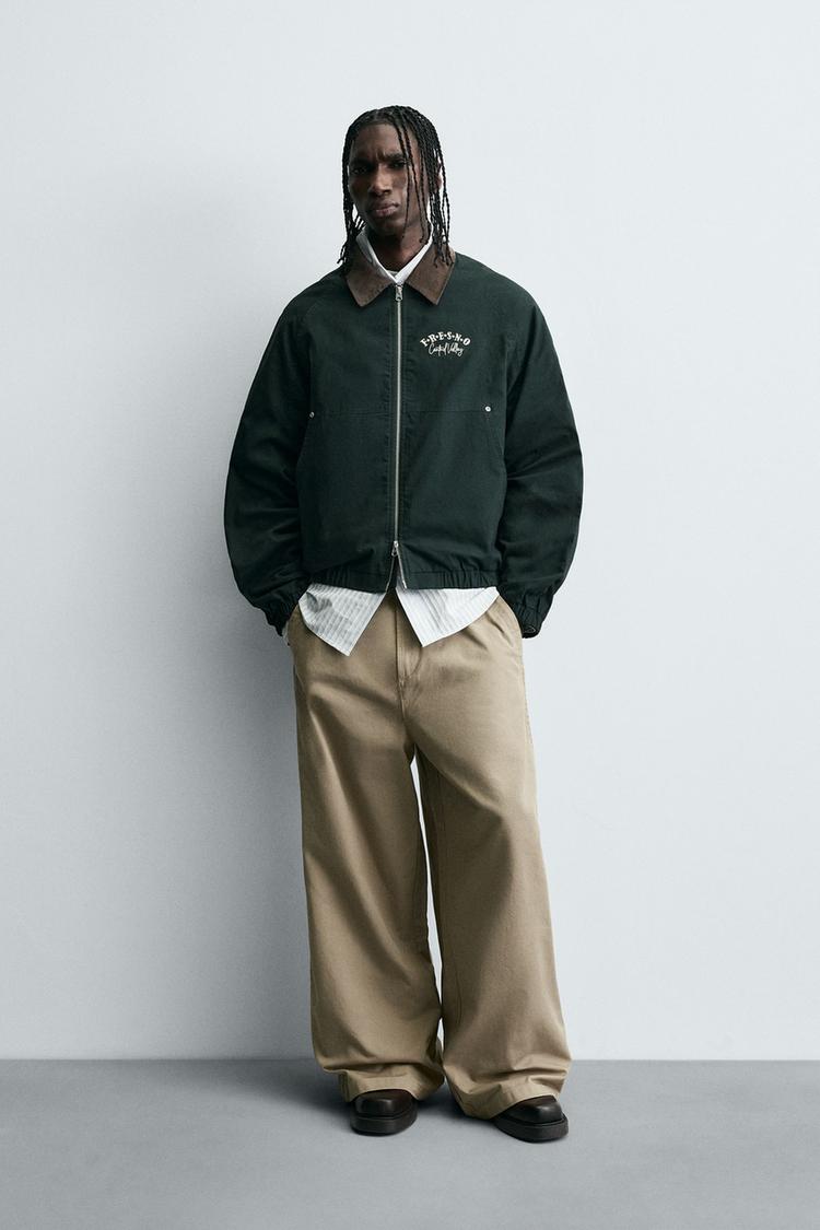 EMBROIDERED CONTRAST COLLAR JACKET Green ZARA India