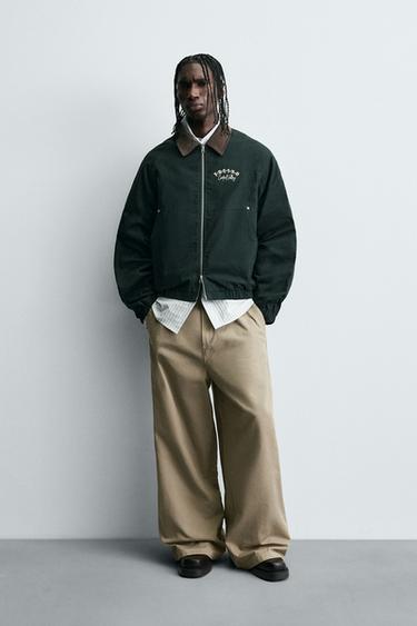EMBROIDERED CONTRAST COLLAR JACKET - Green by Zara - Image 0