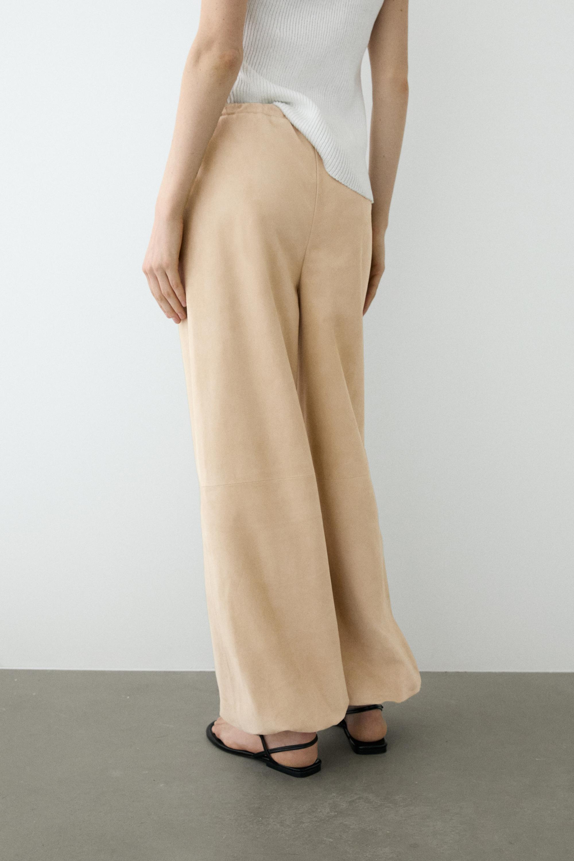 Suede leather sarouel trousers