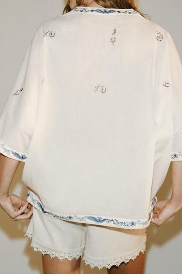 CHEMISE BRODÉE ZW COLLECTION - Écru de Zara - Image 2