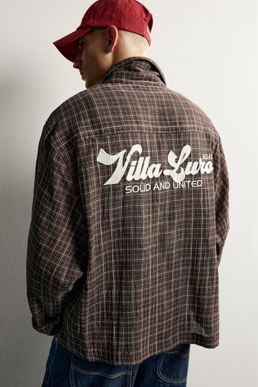 Zara CONTRAST EMBROIDERED PLAID SHIRT - Brown