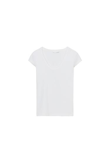 CAMISETA CUELLO OLLA - Blanco roto de Zara