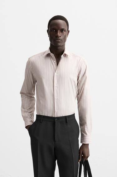 STRIPED SHIRT - Beige-brown by Zara