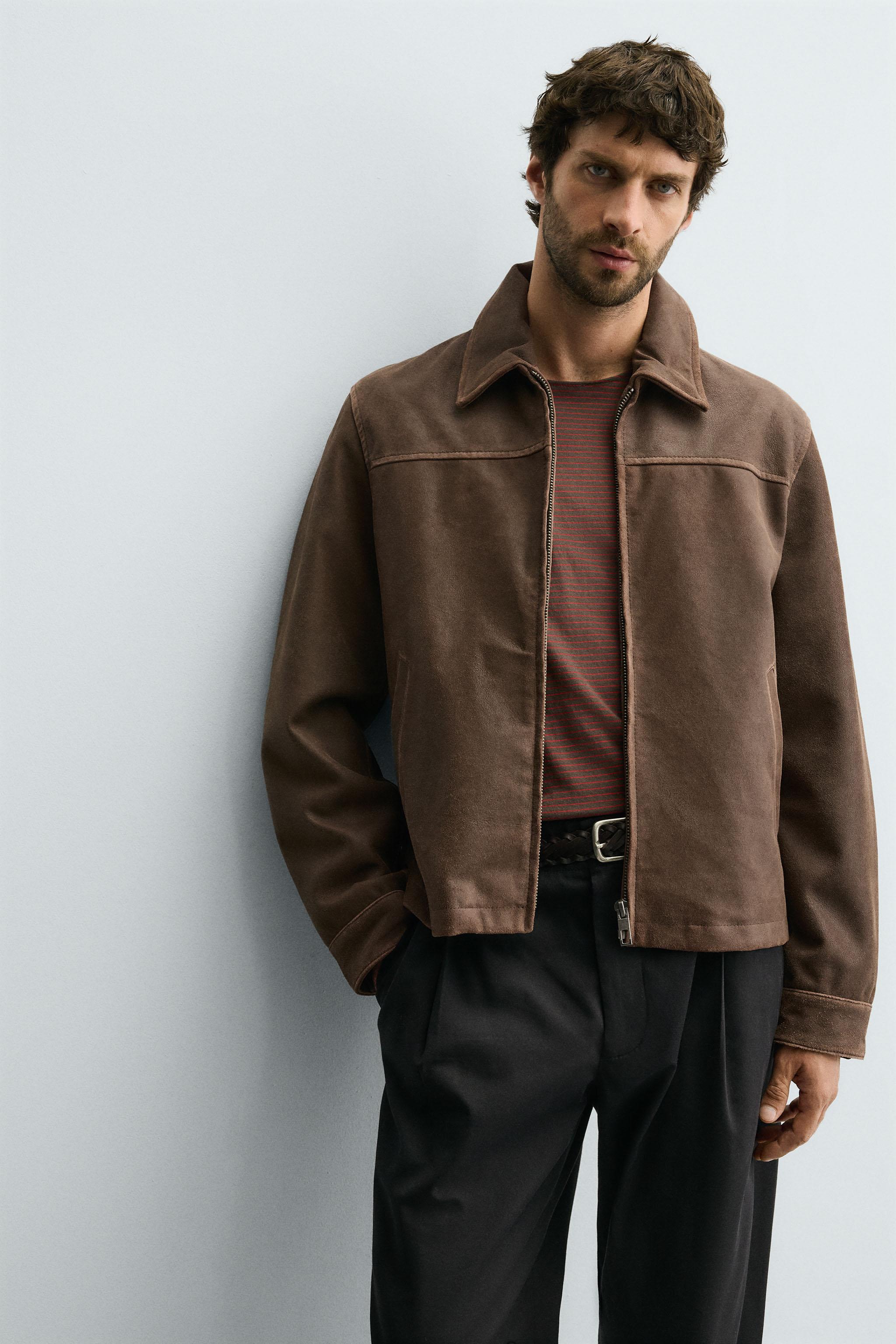 ◎新品未使用  クロップドフラッフィジャケット ダークブラウン S クロップドフィット レザー ジャケット - ブラウン | ZARA Japan / 日本