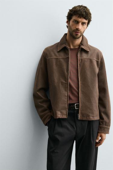 BLOUSON EN CUIR CROPPED FIT - Marron de Zara - Image 4