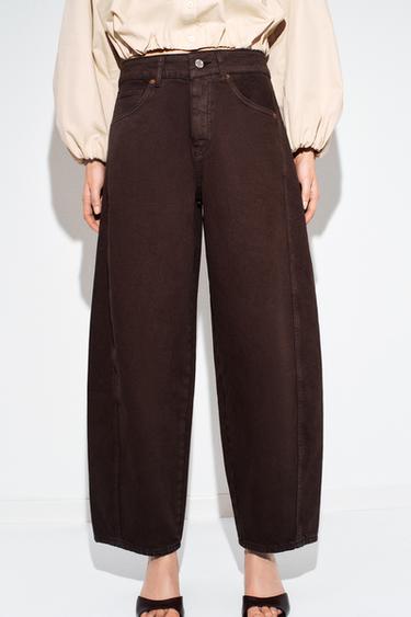 Zara Z1975 MID-RISE BARREL ANKLE JEANS - Brown