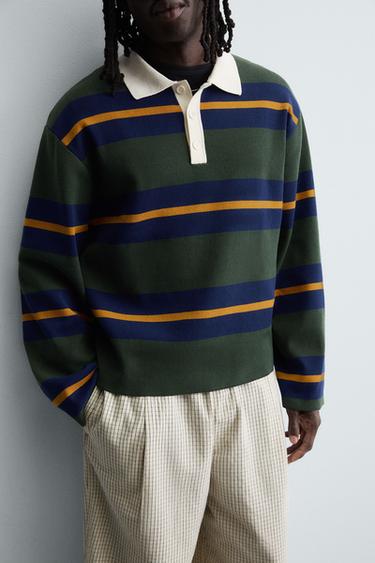STRIPED KNIT POLO SHIRT WITH CONTRAST COLLAR - Green by Zara - Image 5