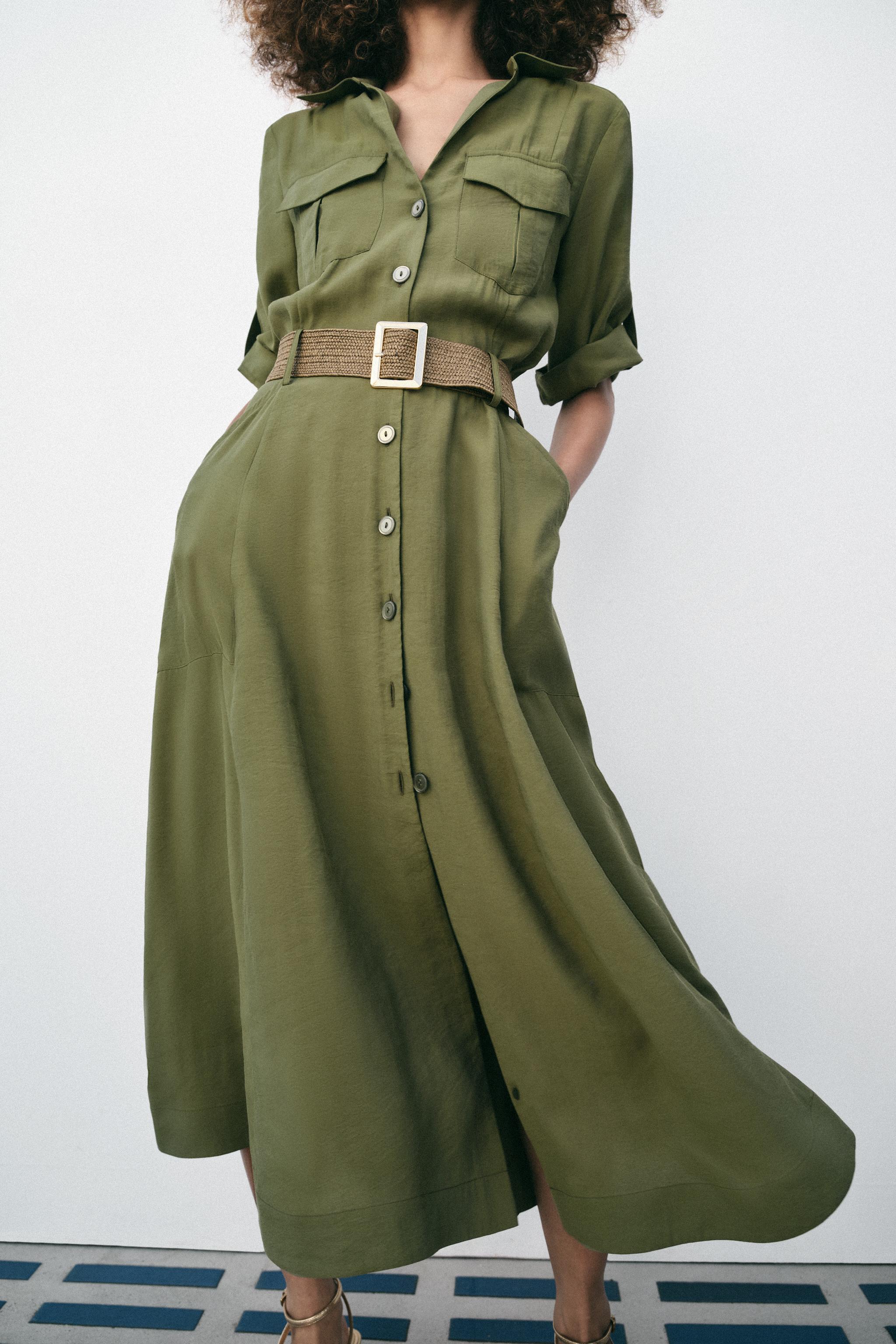 Zara Kemerli Midi Gömlek Elbise görsel 7