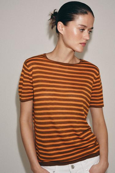 STRIPED KNIT TOP - Orange by Zara