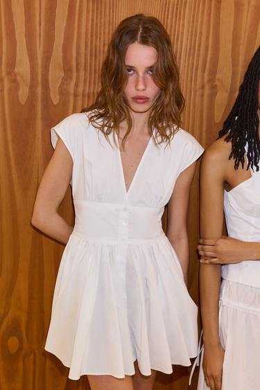 VESTIDO MINI POPELÍN - Blanco de Zara