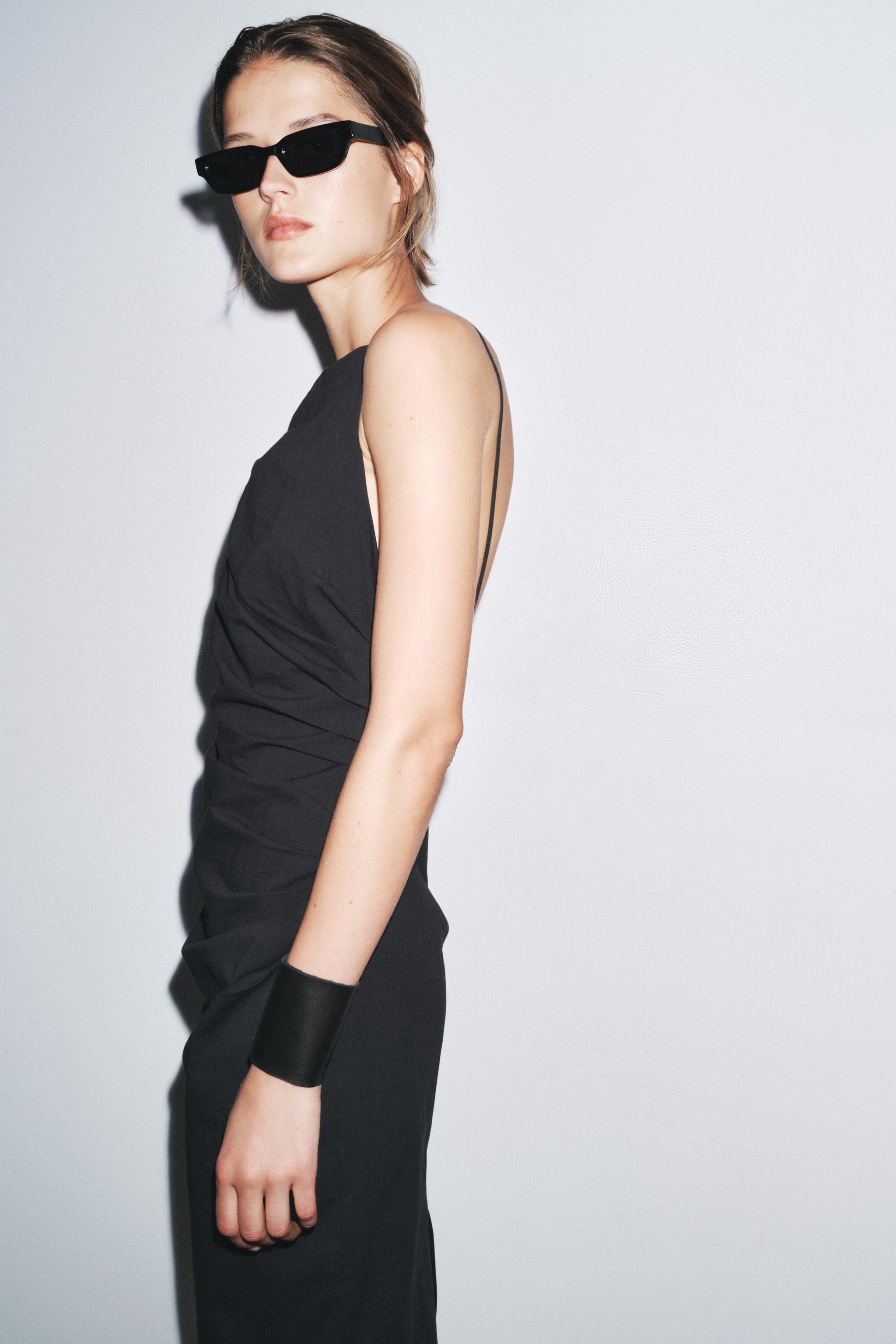 ZARA ドレープ入りミディワンピース ZW COLLECTION 4786/115 ドレープ入りミディワンピース ZW COLLECTION - ブラック | ZARA