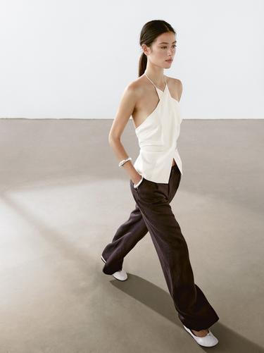 Zara 100% linen relaxed fit trousers - Violet