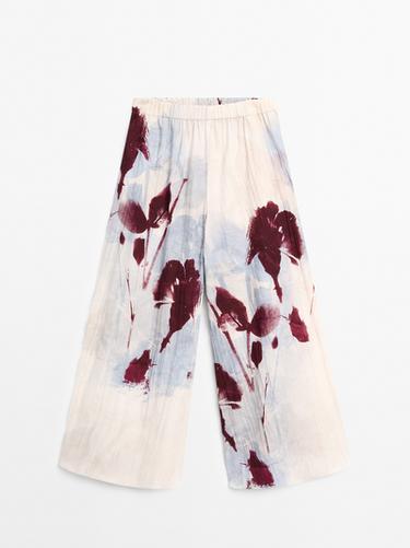 Pantalón culotte estampado - blanco de Zara