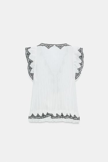 TOP BRODÉ EN CONTRASTE ZW COLLECTION - Blanc / Noir de Zara - Image 6