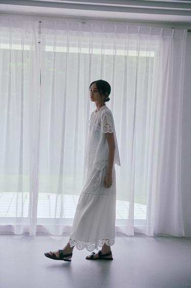 ZW COLLECTION EMBROIDERED LONG SKIRT - Oyster-white by Zara