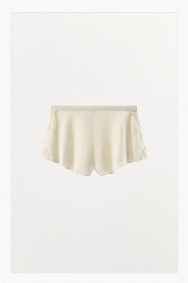 SATIN SHORTS WITH LACE TRIM - Ecru by Zara